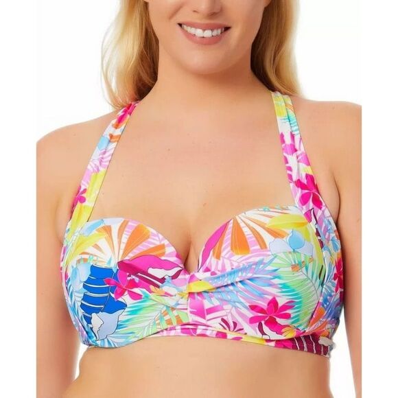 NWOT California Waves | HIBISCUS PARADISE Tropical Bikini Top 3 (22/24) - Picture 3 of 7